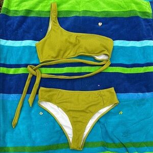 One-Shoulder Olive Green Bikini Set